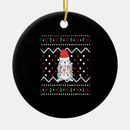 クリスマスバニー醜いクリスマス冬のクリスマス セラミックオーナメント (正面)