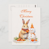 クリスマスバニー雪だるまのニンジンの水色 ポストカード (正面/裏面)