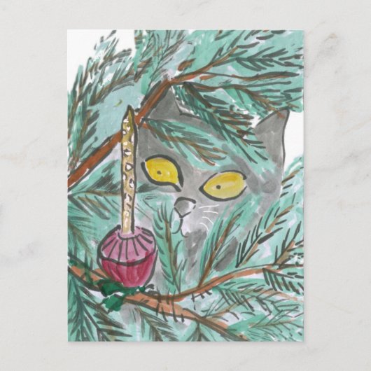 クリスマスバブルライトと子猫 シーズンポストカード (正面)