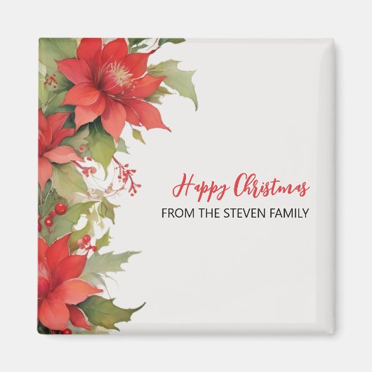 クリスマスバラの水色 |お名前 マグネット (正面)