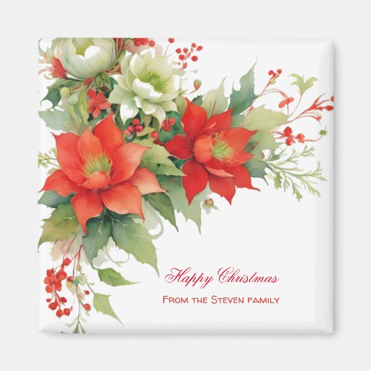 クリスマスバラの水色 |お名前 マグネット (正面)