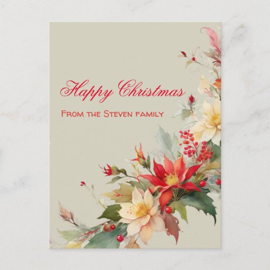 クリスマスバラ水彩はがき |お名前 ポストカード (正面)