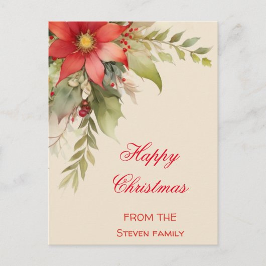 クリスマスバラ水彩はがき |お名前 ポストカード (正面)