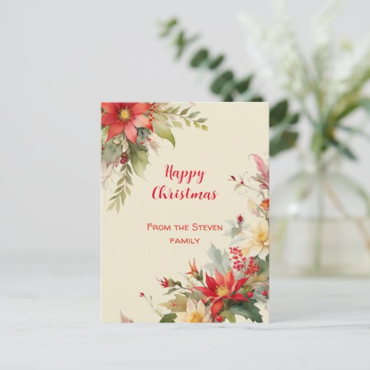 クリスマスバラ水彩はがき |お名前 ポストカード (スタンド正面)