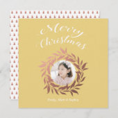 クリスマスバラ金ゴールドリースイエローホワイト写真 シーズンカード (正面/裏面)