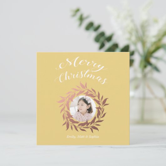 クリスマスバラ金ゴールドリースイエローホワイト写真 シーズンカード (スタンド正面)