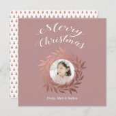 クリスマスバラ金ゴールドリース紫ホワイト写真 シーズンカード (正面/裏面)