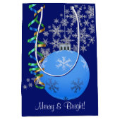 クリスマスバルブスノーフレークブルー ミディアムペーパーバッグ (正面)