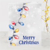 クリスマスバルブ、ストリングライト、休日の挨拶 カード (黄色い花)