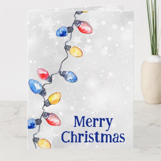 クリスマスバルブ、ストリングライト、休日の挨拶 カード (正面)