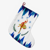 クリスマスバレリーナウォーターカラーアート ラージクリスマスストッキング (正面 (吊り時))