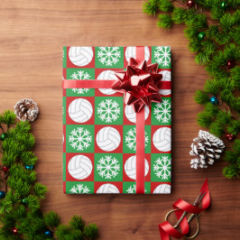 クリスマスバレーボールとスノーフレーク赤と緑 ラッピングペーパー