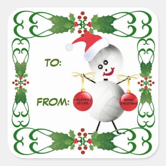 クリスマスバレーボールギフトラベル スクエアシール (正面)