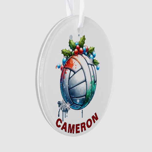 クリスマスバレーボールファン名前をカスタムする オーナメント (正面)