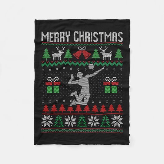 クリスマスバレーボール選手のクリスマススポーツ恋人醜い フリースブランケット (正面)