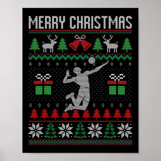 クリスマスバレーボール選手のクリスマススポーツ恋人醜い ポスター (正面)