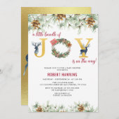 クリスマスバンドルの喜びが途中の赤ちゃんシャワー 招待状 (正面/裏面)