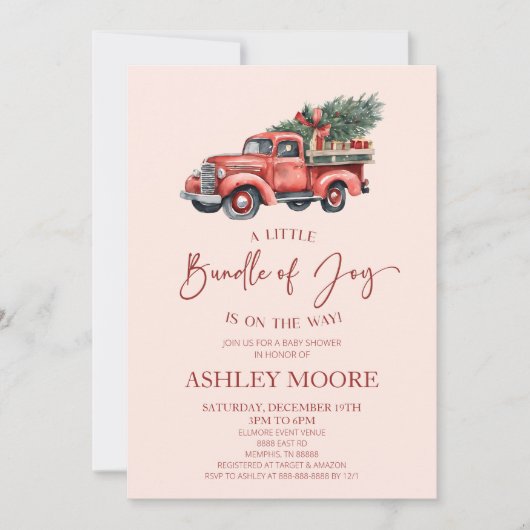 クリスマスバンドルの喜びクリスマスベビーシャワー 招待状 (正面)