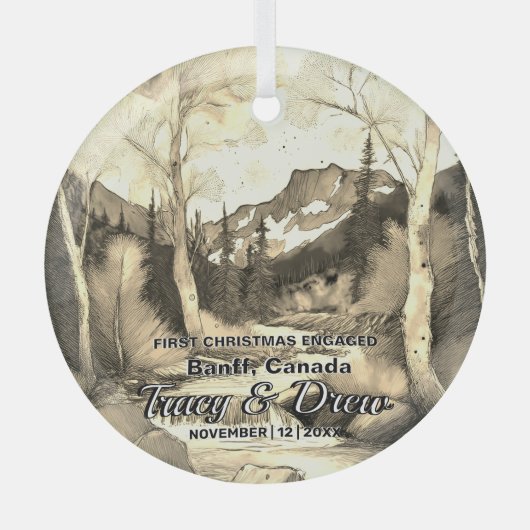 クリスマスバンフのカナダのマクシマリスト婚約したカップル ガラスオーナメント (正面)