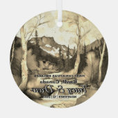 クリスマスバンフのカナダのマクシマリスト婚約したカップル ガラスオーナメント (裏面)
