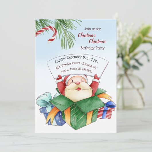 クリスマスバースデーパーティーウォーターカラー招待状 招待状 (スタンド正面)