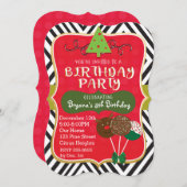 クリスマスバースデーパーティーケーキポップ招待状 招待状 (正面/裏面)