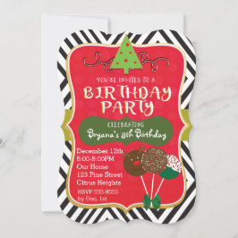 クリスマスバースデーパーティーケーキポップ招待状 招待状