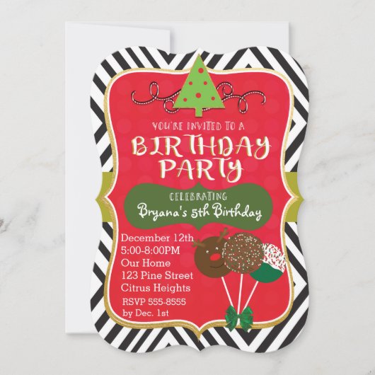クリスマスバースデーパーティーケーキポップ招待状 招待状 (正面)