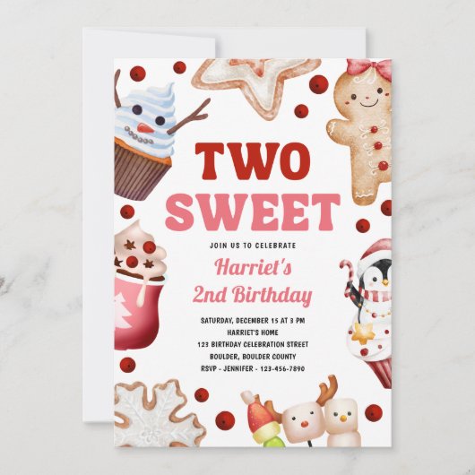 クリスマスバースデーパーティーピンクツースウィート 招待状 (正面)