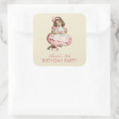 クリスマスバースデーパーティーヴィンテージかわいいガールピンク スクエアシール (バッグ)