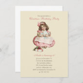 クリスマスバースデーパーティーヴィンテージかわいいガールピンク 招待状 (正面/裏面)