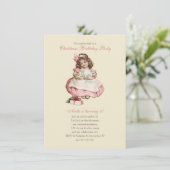 クリスマスバースデーパーティーヴィンテージかわいいガールピンク 招待状 (スタンド正面)