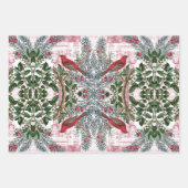 クリスマスバードとエバーグリーンのギフトラップセット ラッピングペーパーシート (正面3)