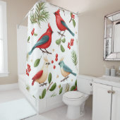 クリスマスバードとベリー シャワーカーテン (インサイチュ)