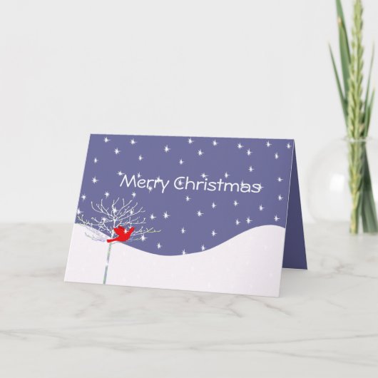 クリスマスバードの雪と木の内側にあなたの写真 シーズンカード (正面)