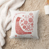 クリスマスバードスカンジナビア赤白 クッション (ブランケット)