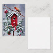 クリスマスバードハウスイニシャル予算ミニクリスマス ノートカード (正面/裏面)