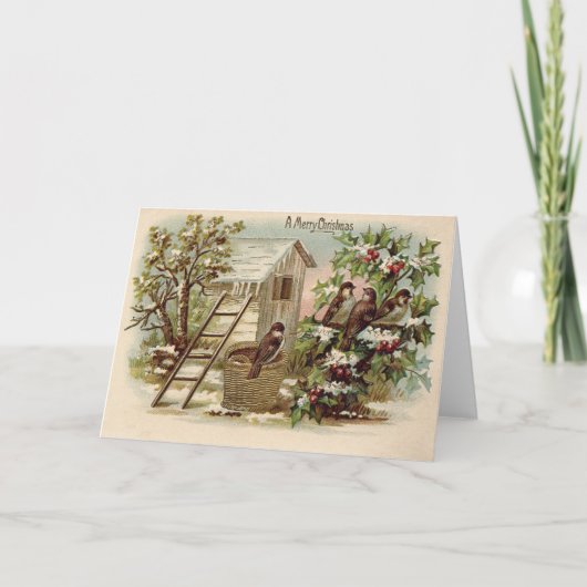 クリスマスバードホリー雪はしご収穫 シーズンカード (正面)