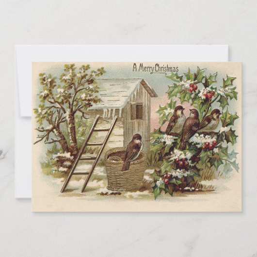 クリスマスバードホリー雪はしご収穫 招待状 (正面)