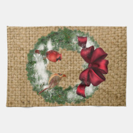 クリスマスバードリースタオル16インチx 24インチ キッチンタオル