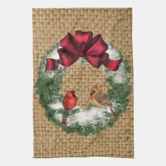 クリスマスバードリースタオル16インチx 24インチ キッチンタオル (縦)