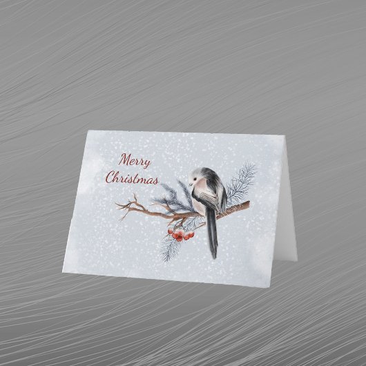 クリスマスバードレッドベリー松の枝の水色 シーズンカード