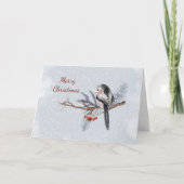 クリスマスバードレッドベリー松の枝の水色 シーズンカード (正面)