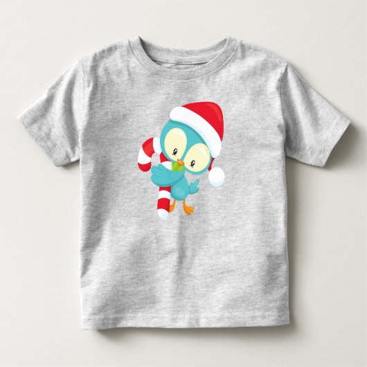 クリスマスバード、かわいい鳥、サンタハット、キャンディーケーン トドラーTシャツ (正面)
