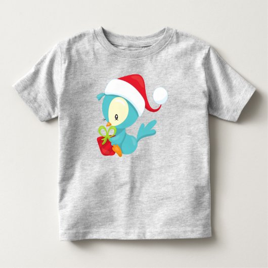 クリスマスバード、かわいい鳥、サンタハット、ギフト、クリスマス トドラーTシャツ (正面)