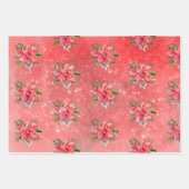 クリスマスバード、クッキー、ポインセチアストライプス ラッピングペーパーシート (正面2)