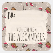 クリスマスバード「休暇のためのホーム」のto & From スクエアシール (正面)