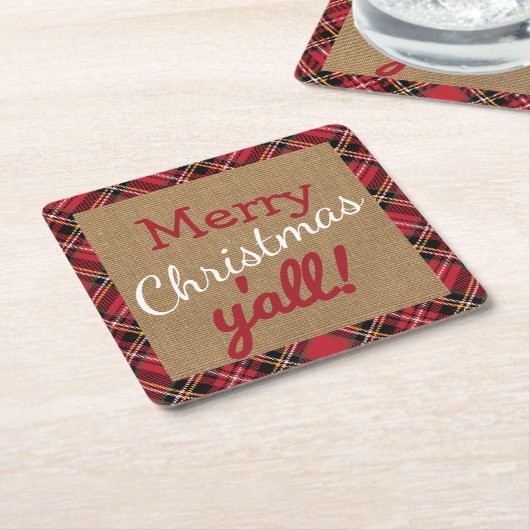 クリスマスバーラップサザンオールプレイドデコーギフト スクエアペーパーコースター (アングル)