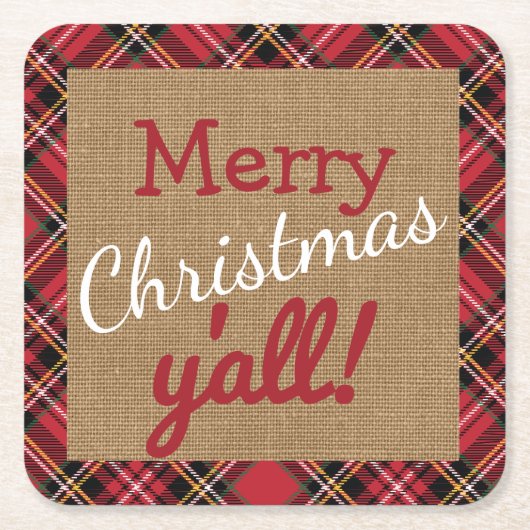 クリスマスバーラップサザンオールプレイドデコーギフト スクエアペーパーコースター (正面)