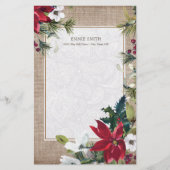 クリスマスバーラップレースポインセティアスグリーン葉ズ 便箋 (正面)